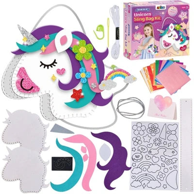 Unicorn Sling Bag Kit 2 in 1 DIY Sew and Foil Art for Kids 50+ Pieces (6+ Years)