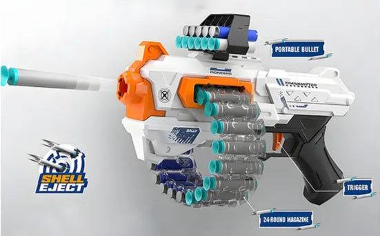 Accurate Soft Gun with 24-Round Bullet Belt & 30 High-Impact Soft Bullets for Kids (8+ Years)