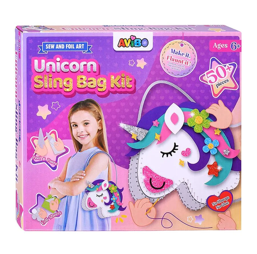 Unicorn Sling Bag Kit 2 in 1 DIY Sew and Foil Art for Kids 50+ Pieces (6+ Years)