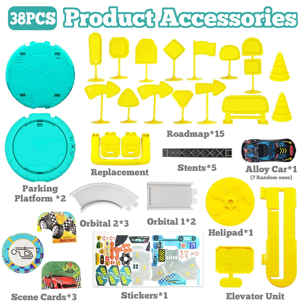 Tire Railcar Scene Formula Car (38 Piece) Track Playset for Kids (3+ Years)