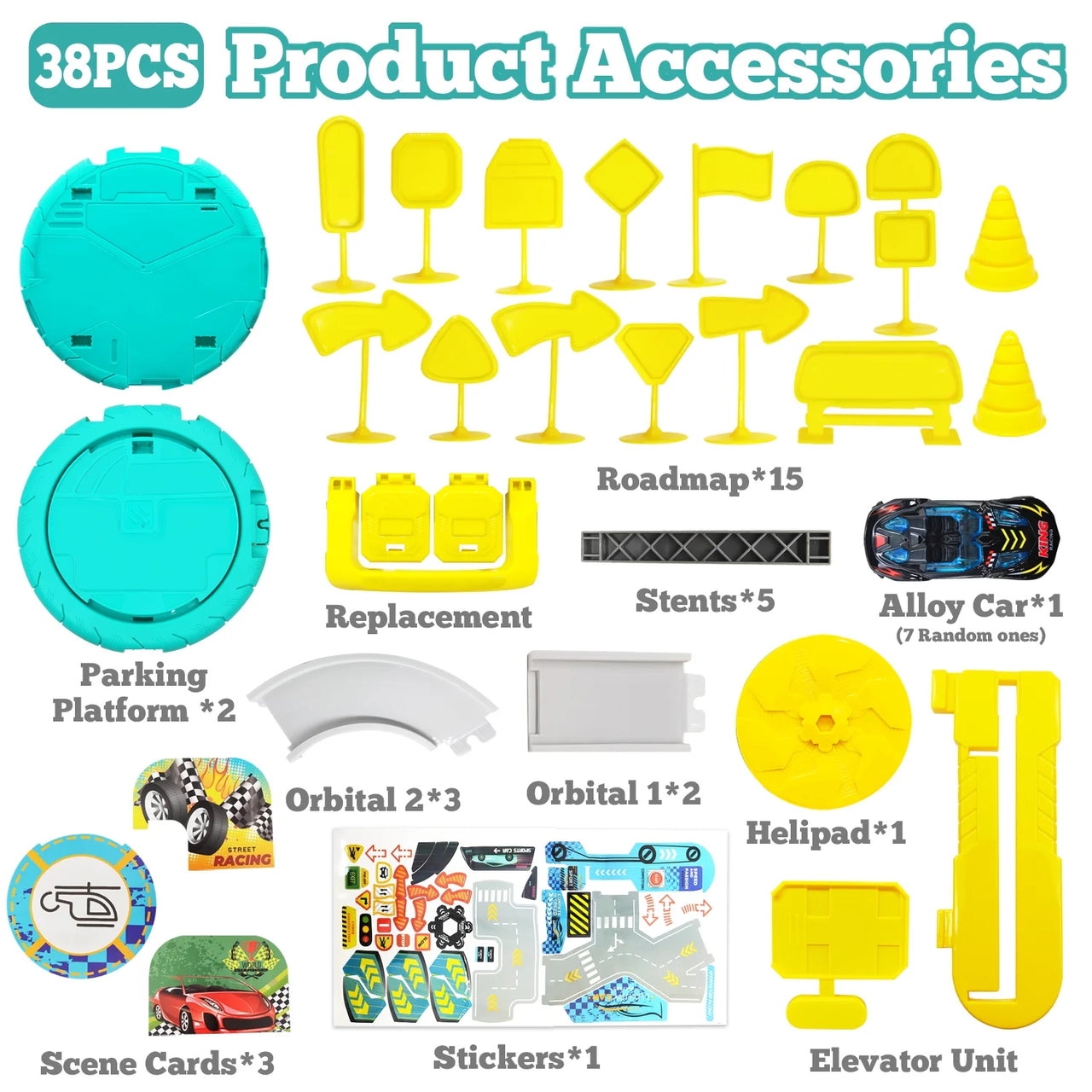 Tire Railcar Scene Formula Car (38 Piece) Track Playset for Kids (3+ Years)