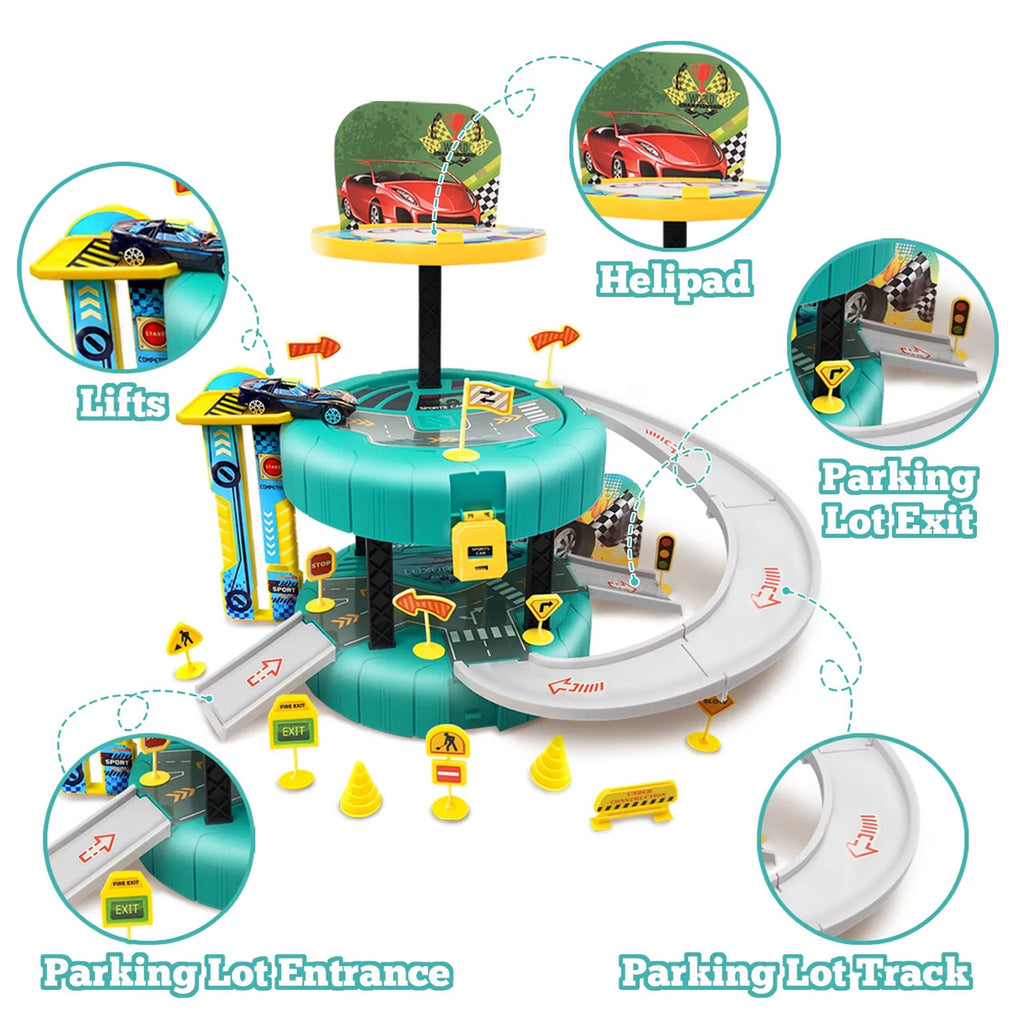 Tire Railcar Scene Formula Car (38 Piece) Track Playset for Kids (3+ Years)