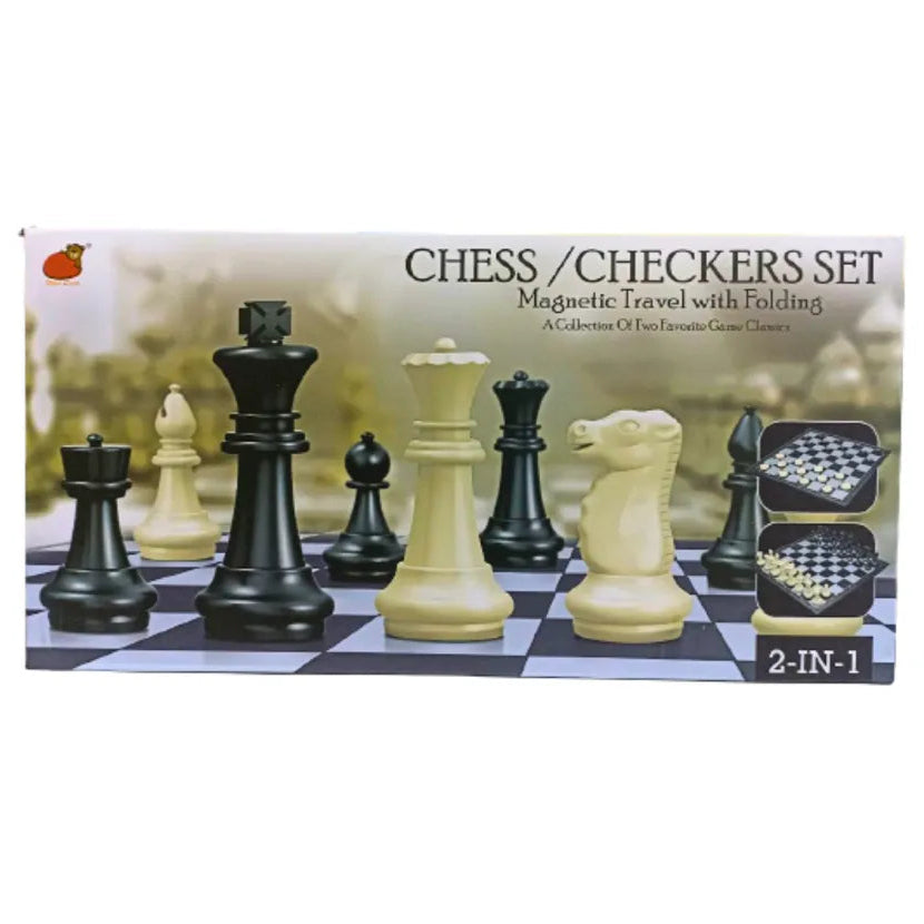 Premium 2-in-1 Chess & Checkers Magnetic Travel Folding Set for Kids & Adults (3+ Years)