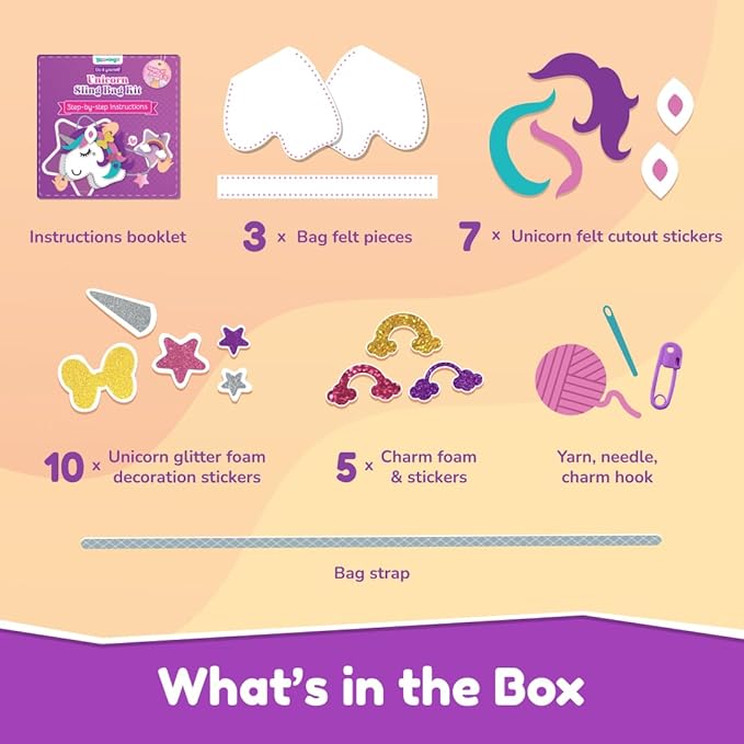 Unicorn Sling Bag Kit 2 in 1 DIY Sew and Foil Art for Kids 50+ Pieces (6+ Years)