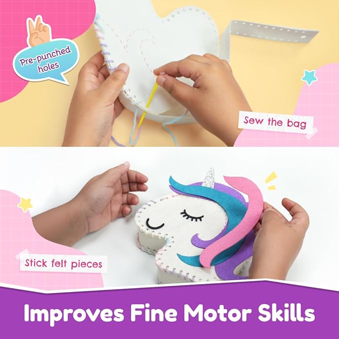 Unicorn Sling Bag Kit 2 in 1 DIY Sew and Foil Art for Kids 50+ Pieces (6+ Years)