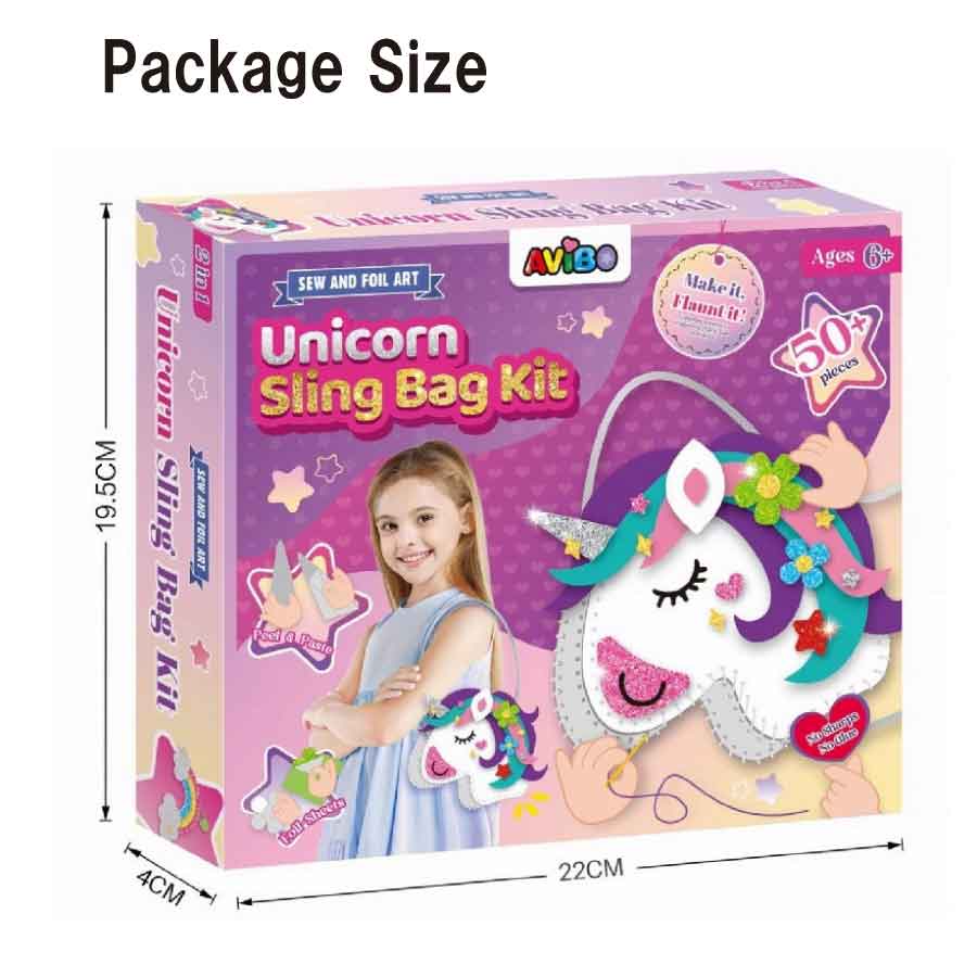 Unicorn Sling Bag Kit 2 in 1 DIY Sew and Foil Art for Kids 50+ Pieces (6+ Years)