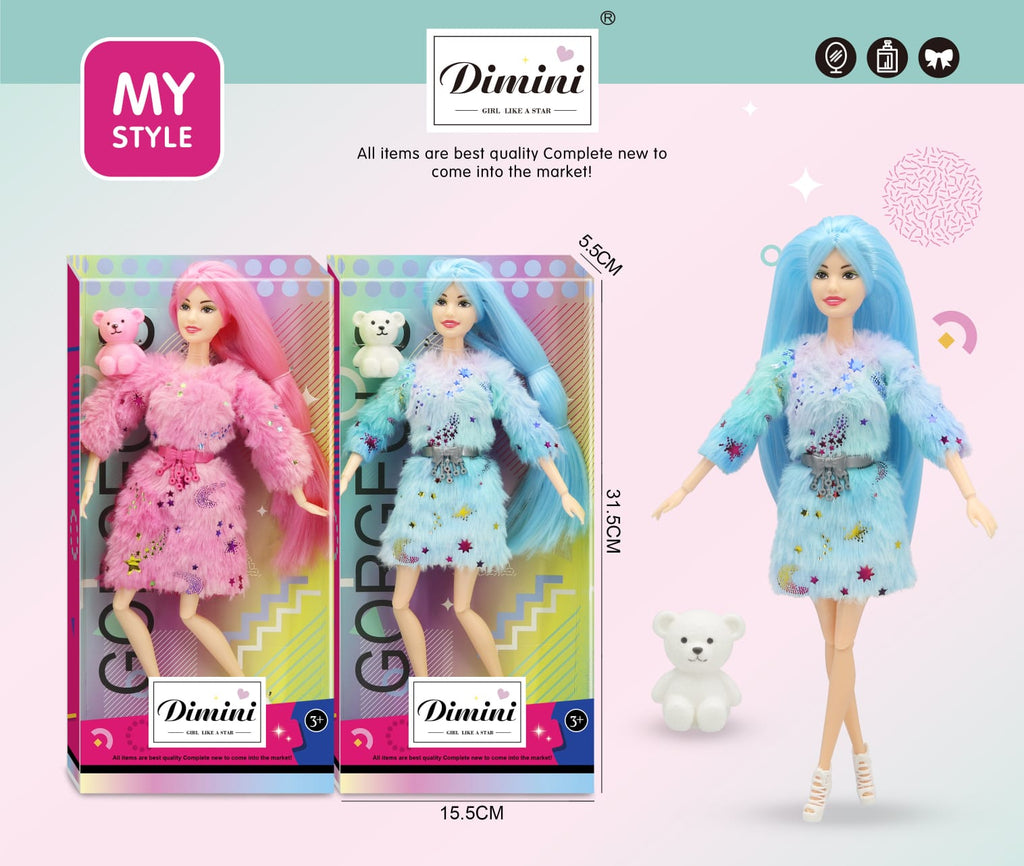 11.5-Inch Lovely Fashion Star Doll with Soft Hair & Teddy Accessory (3+ years)