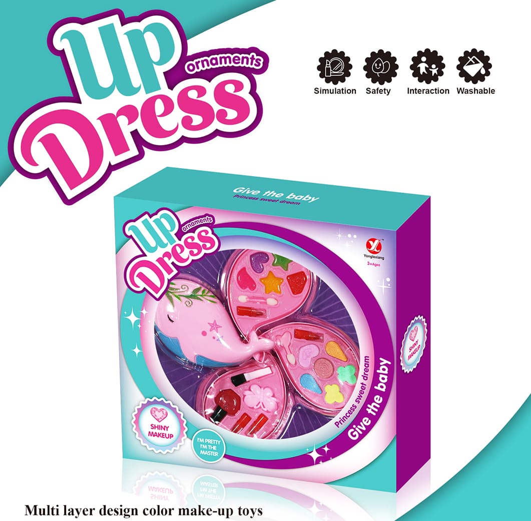 Dress Up Ornaments 3-Layer Whale-Shaped Safe & Washable Shiny Makeup Kit for Girls (3+ Years)