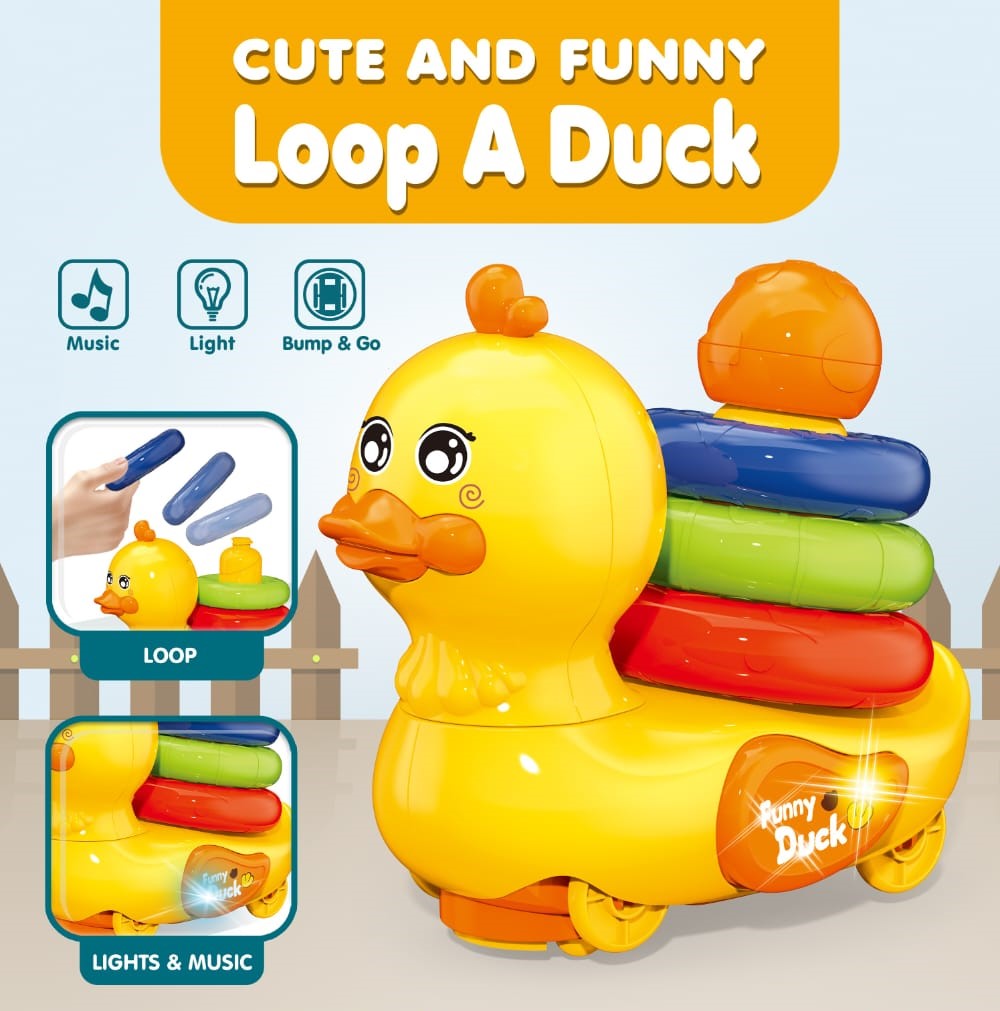 Loop a Duck with Lights, Music & Bump-and-Go Action Funny Musical Duck Toy (3+ Years)