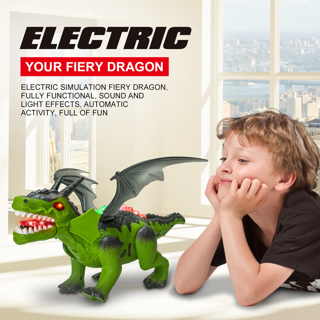 Simulation Electric Dinosaur Fiery Dragon Toy with Lights, Sound & Moving Wings (3+ Years)