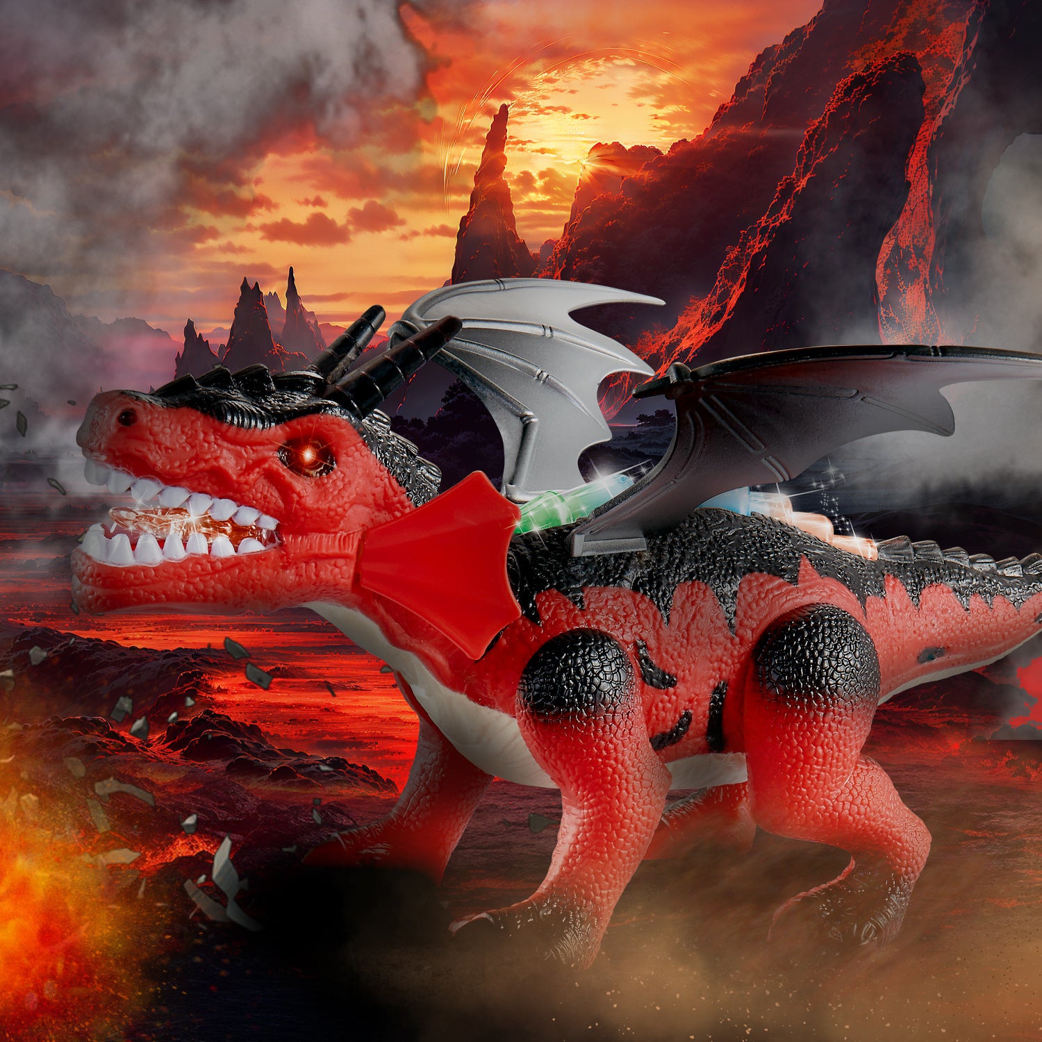 Simulation Electric Dinosaur Fiery Dragon Toy with Lights, Sound & Moving Wings (3+ Years)