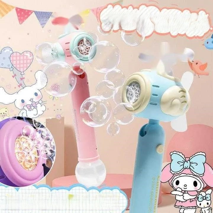 2 in 1 Bubble Stick and Fan Toy with Music Light 180° Rotation for Kids (3+ Years)