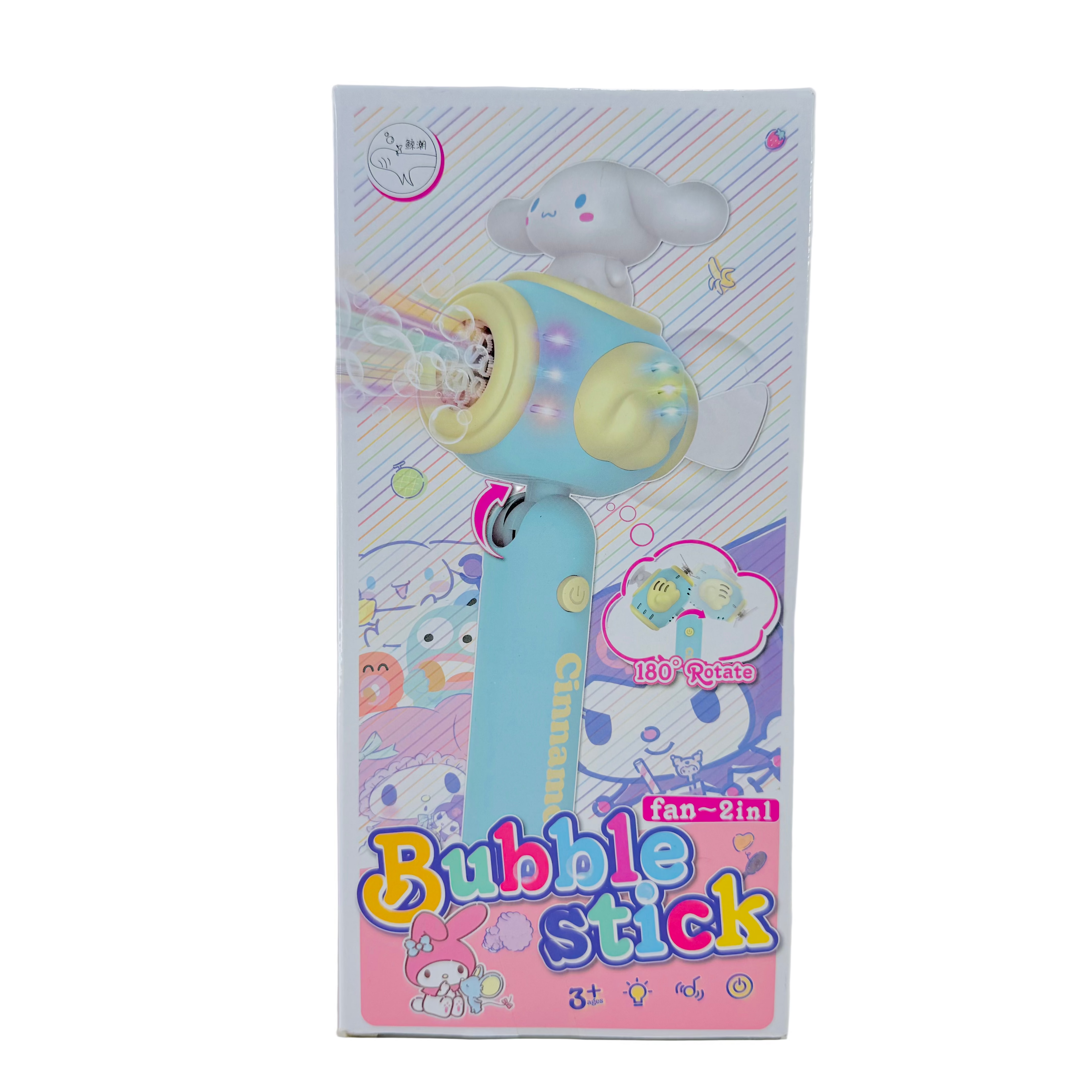 2 in 1 Bubble Stick and Fan Toy with Music Light 180° Rotation for Kids (3+ Years)