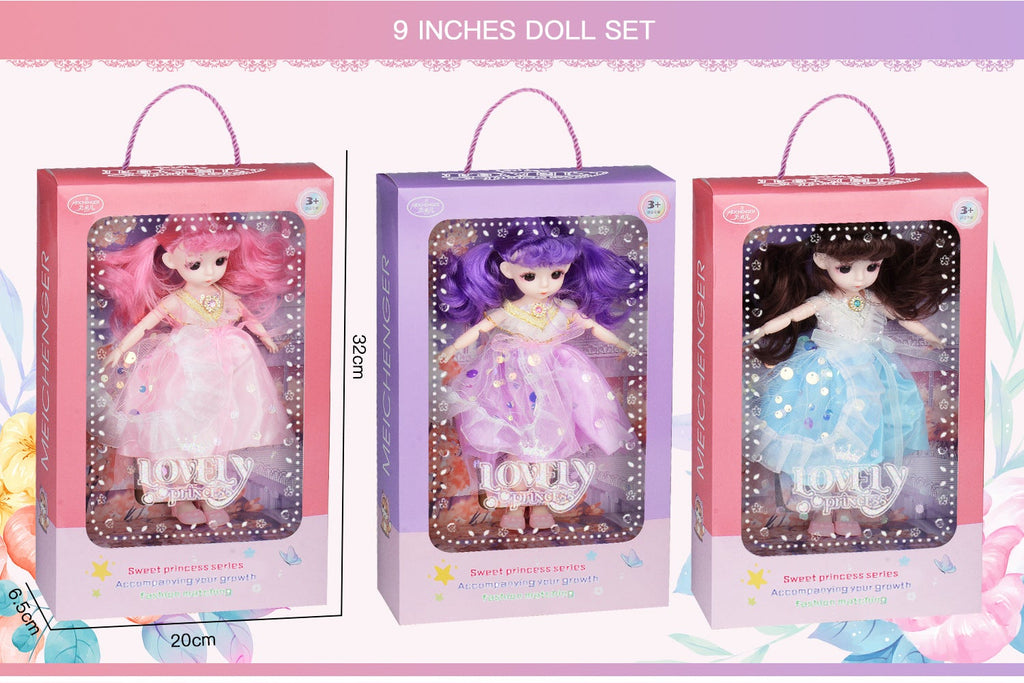 9-Inch Lovely Princess Doll with Sparkling Dress & Two Ponytail Hair Style (3+ Years)