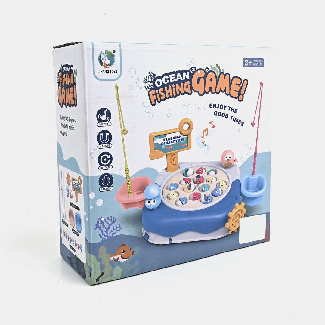 Premium Ocean Fishing Game with Music, Magnetic Rotating Board & 15 Fish for Kids (3+ Years)