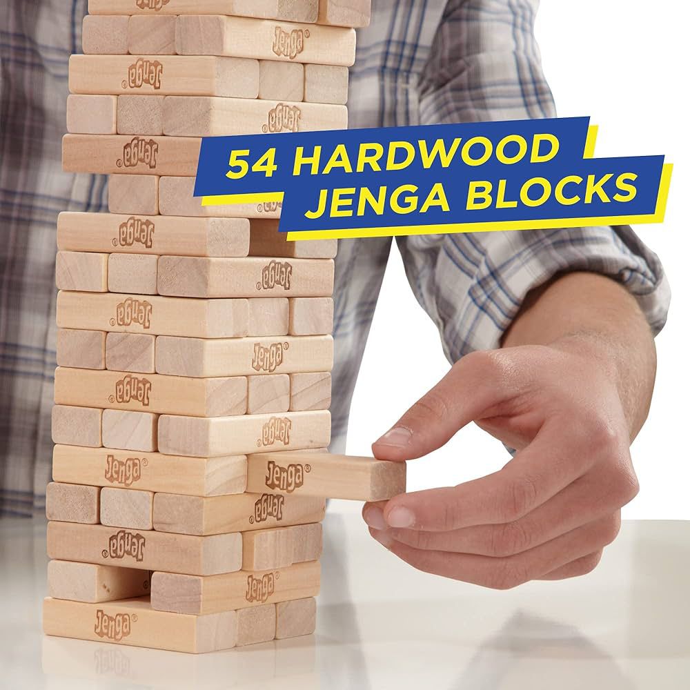 Classic Jenga Genuine Hardwood Block Game for Kids & Adults (6+ Years) Pull, Stack & Crash Fun