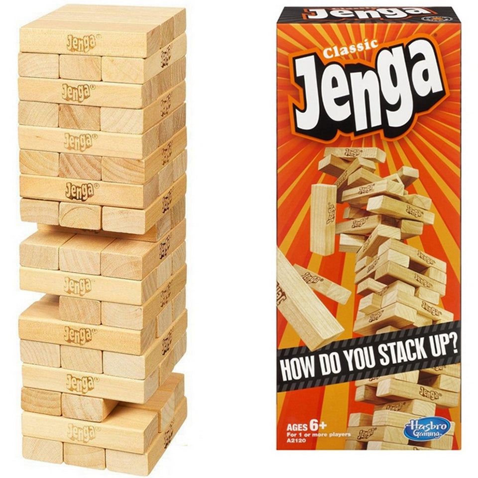 Classic Jenga Genuine Hardwood Block Game for Kids & Adults (6+ Years) Pull, Stack & Crash Fun
