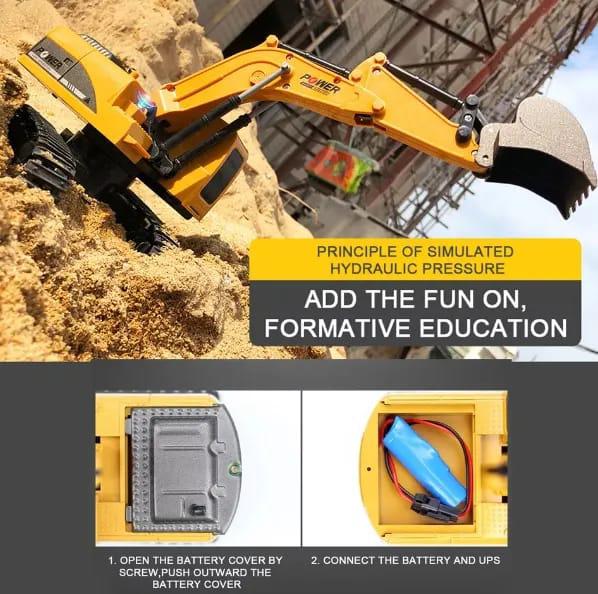 Die-Cast Metal 6-Channel RC Excavator (1:24 Scale Komatsu PC200-8) (6+ Years)