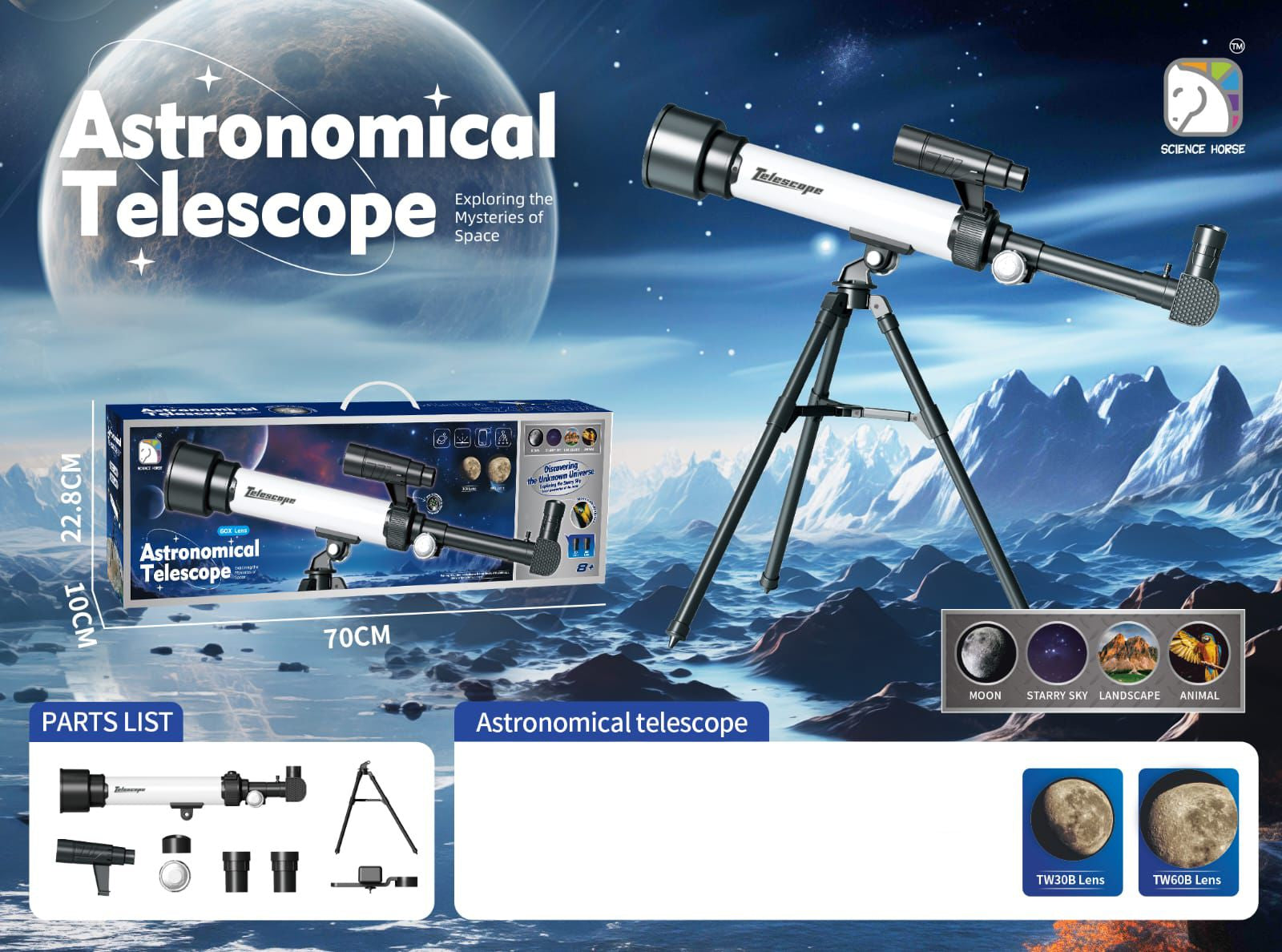 Astronomical Telescope with 30X & 60X Lens for Kids (8+ Years)