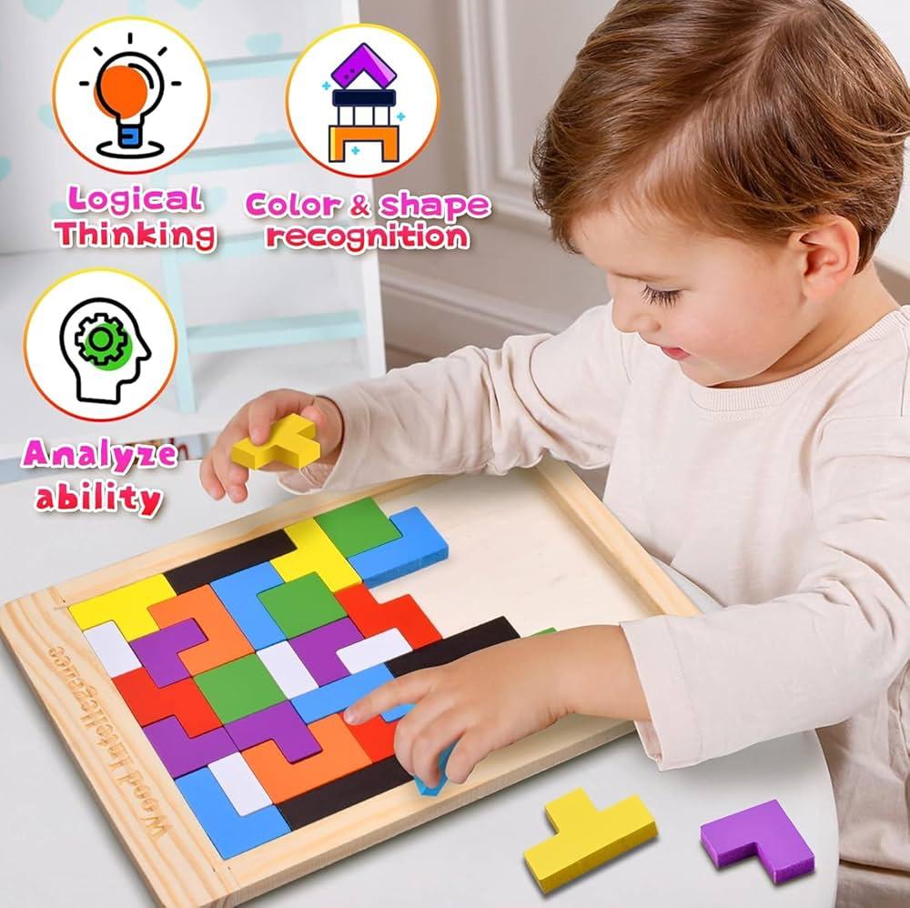 Premium Wooden Intelligence Logic & Shape Learning Russian Block Puzzle (3+ Years)