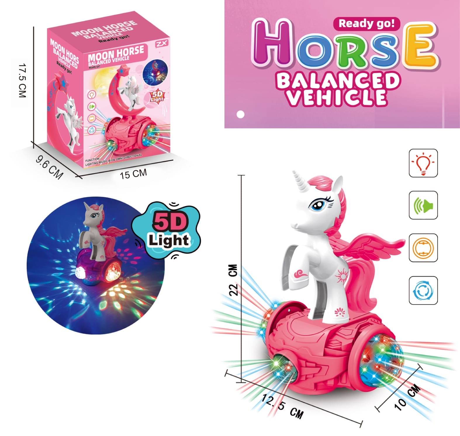 Electric Unicorn Car Toy 360° Rotating Musical Dancing with 5D Lights & Sound (3+ Years)