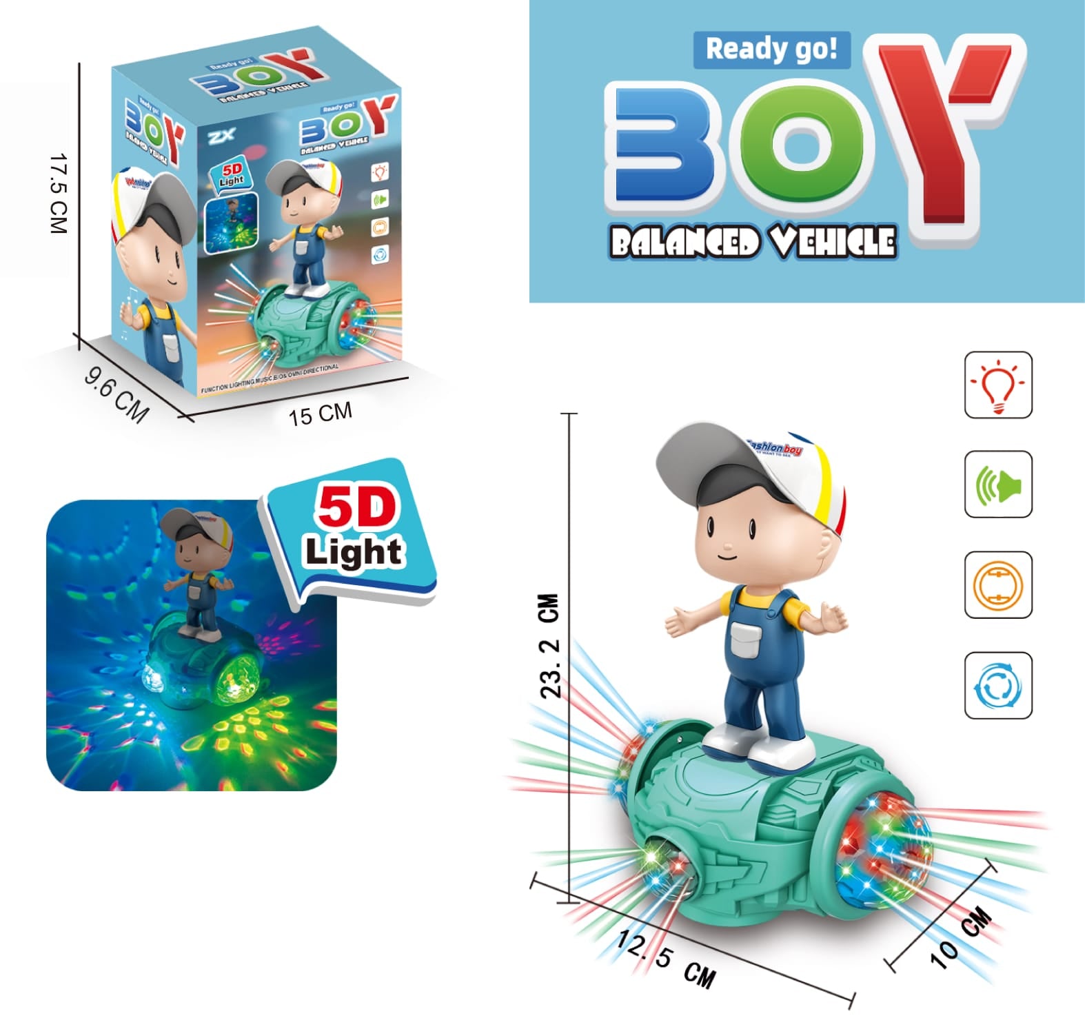 Electric Boy Balanced Vehicle with 360° Rotating Musical Dancing, 5D Lights & Music (3+ Years)
