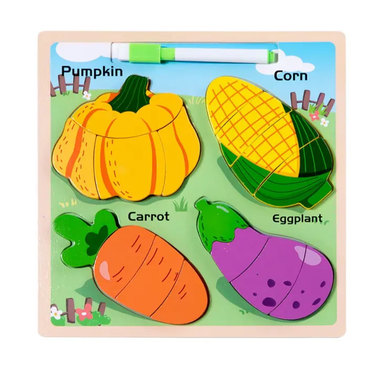3D Fruits & Vegetables Puzzle with Whiteboard & Pen (3+ Years)