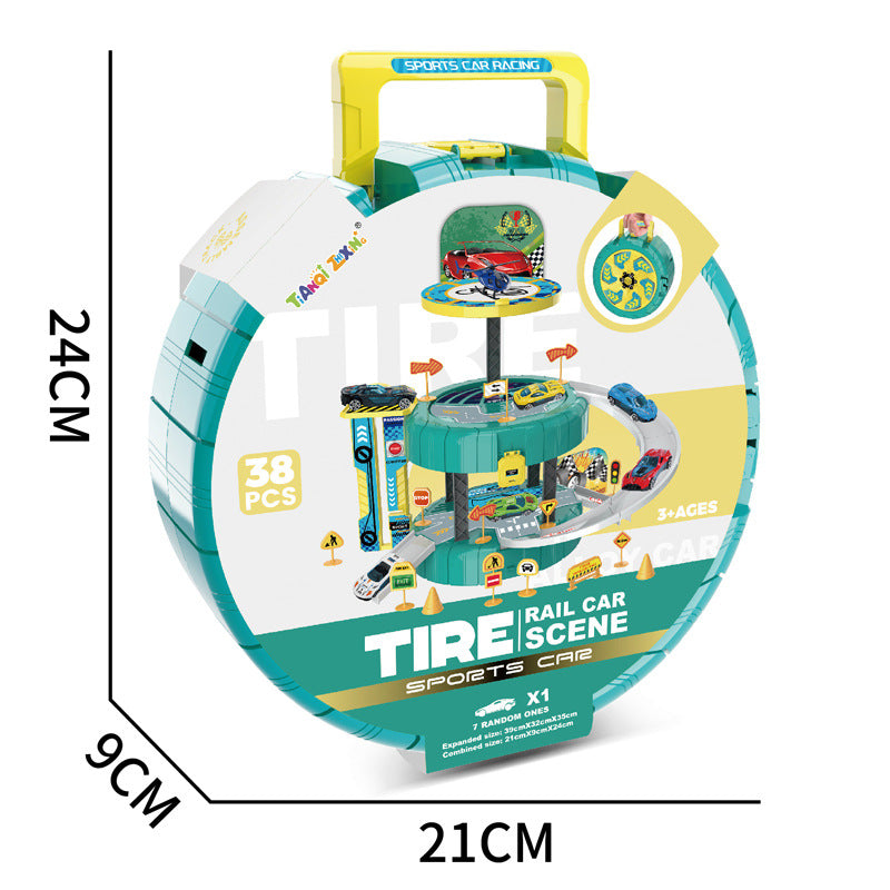 Tire Railcar Scene Formula Car (38 Piece) Track Playset for Kids (3+ Years)