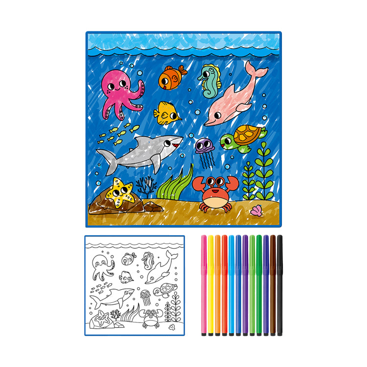 Washable Drawing Mat With 12 Color Pens (3+ Years)