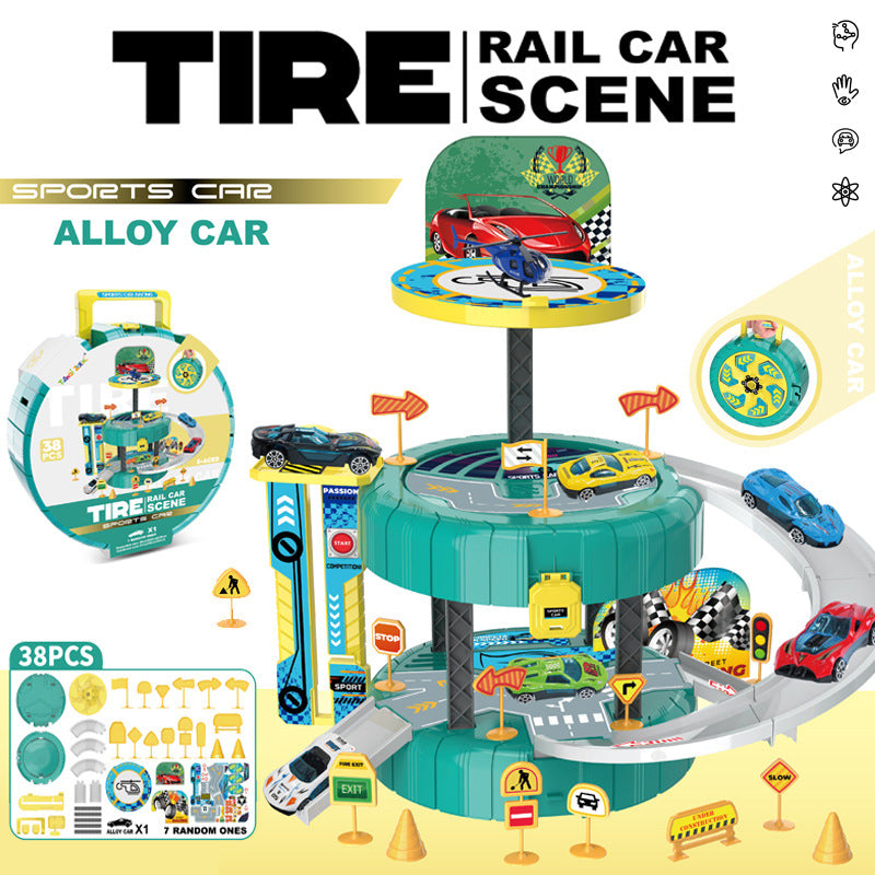 Tire Railcar Scene Formula Car (38 Piece) Track Playset for Kids (3+ Years)