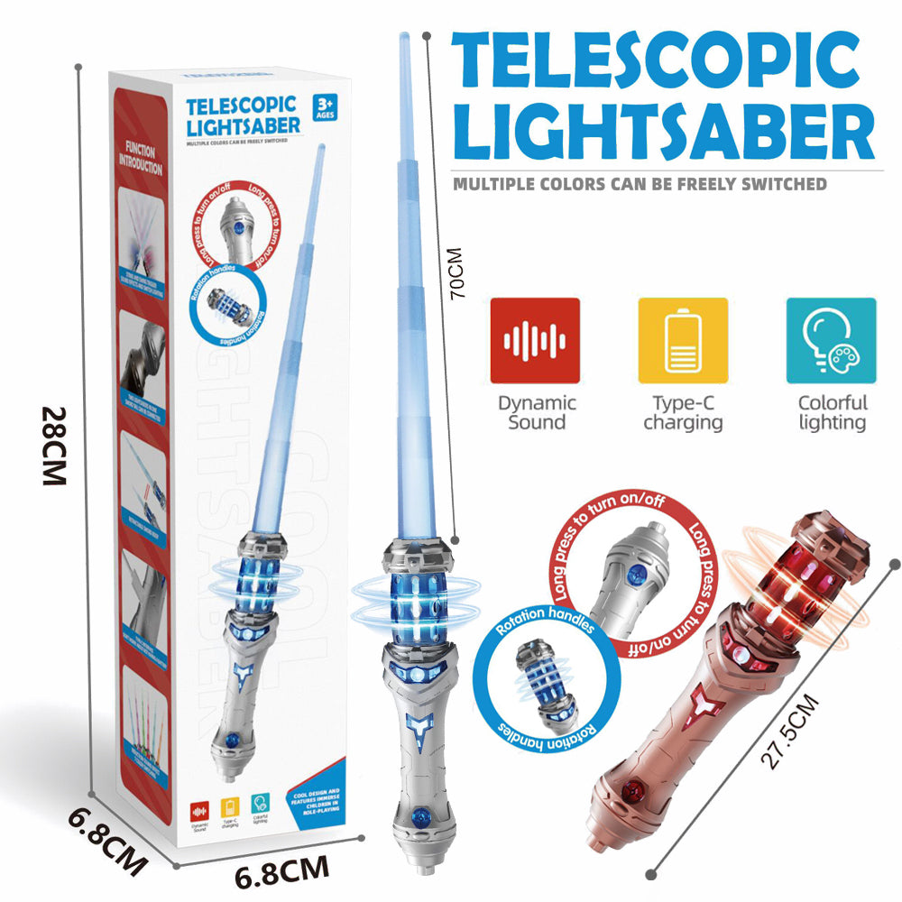 Telescopic Lightsaber Energy Sword Rechargeable with Type-C Charging, Colorful Lighting & Dynamic Sound (3+ Years)