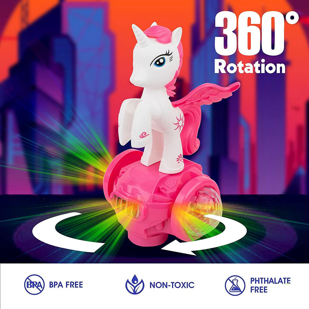 Electric Unicorn Car Toy 360° Rotating Musical Dancing with 5D Lights & Sound (3+ Years)