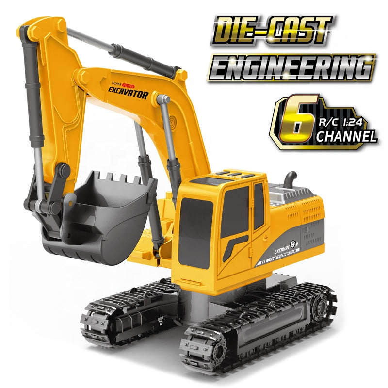 Die-Cast Metal 6-Channel RC Excavator (1:24 Scale Komatsu PC200-8) (6+ Years)