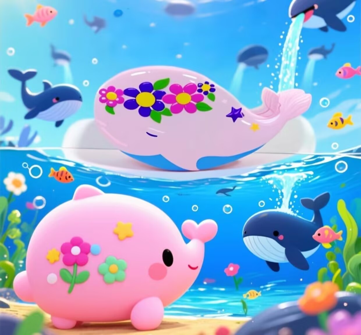 Dress Up Ornaments 3-Layer Whale-Shaped Safe & Washable Shiny Makeup Kit for Girls (3+ Years)