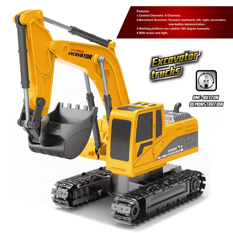 Die-Cast Metal 6-Channel RC Excavator (1:24 Scale Komatsu PC200-8) (6+ Years)