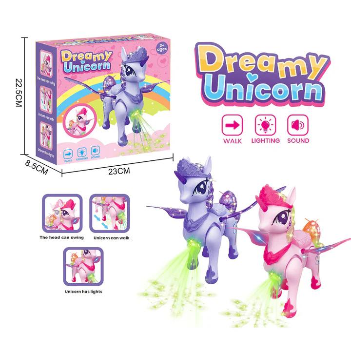 Premium Dreamy Unicorn Toy for Kids with Music, Glowing Lights & Walking Action (3+ Years)