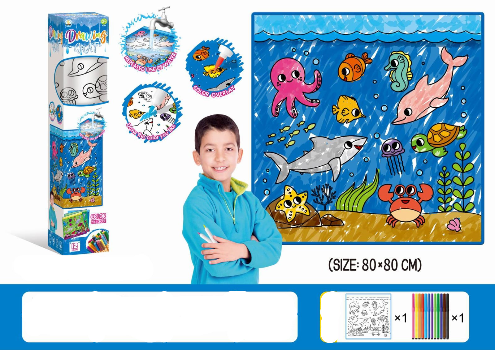 Washable Drawing Mat With 12 Color Pens (3+ Years)